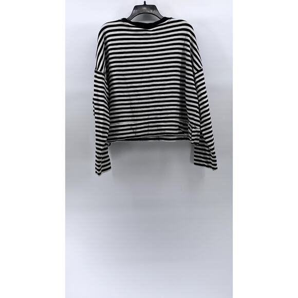 H&M BASIC Women’s Black-White Striped Crewneck Long Sleeve Sweatshirt SZ XL - Picture 2 of 11